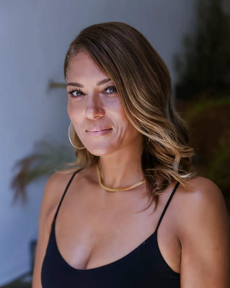Woman in black top